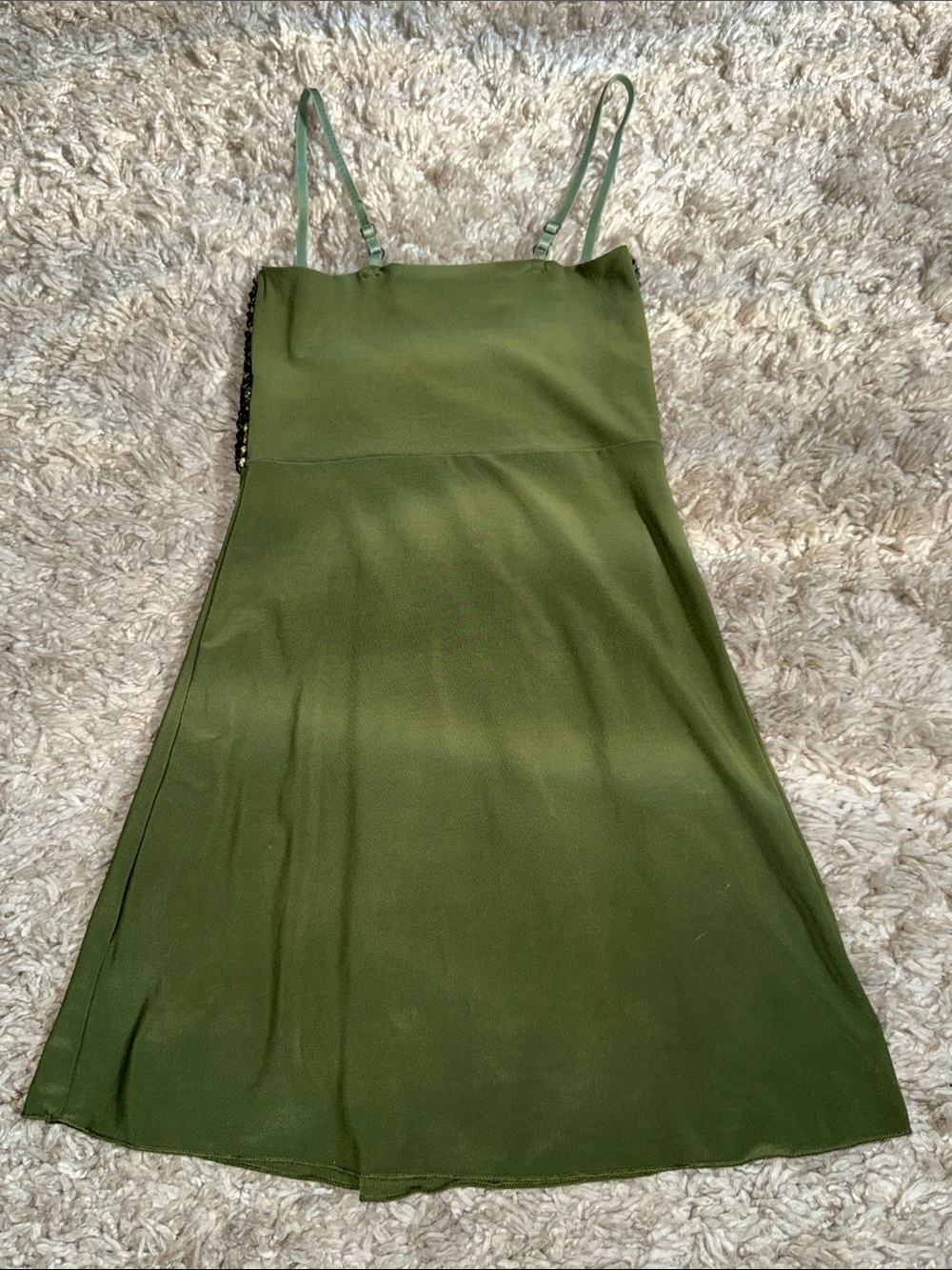 Y2K Costa Blanca Olive Sequin Empire Waist Party Mini Dress/Top - Size XS - Picture 10 of 16